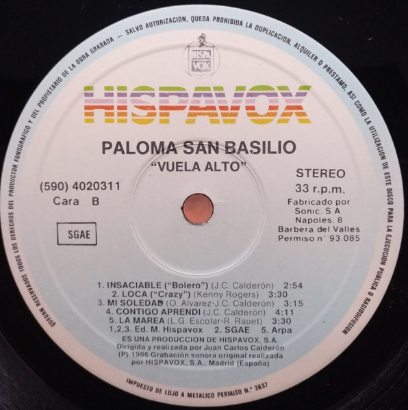 Paloma San Basilio - Vuela Alto | Hispavox ((590) 4020311) - 4