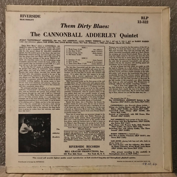 The Cannonball Adderley Quintet Featuring Nat Adderley - Them Dirty Blues | Riverside Records (RLP 12-322) - 2