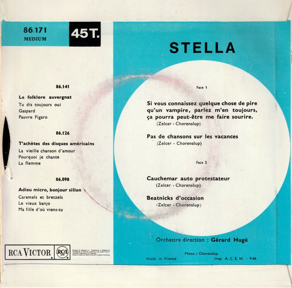 Stella - Si Vous Connaissez Quelque Chose De Pire Qu'un Vampire, Parlez M'en Toujours, Ça Pourra Peut-être Me Faire Sourire / Pas De Chansons Sur Les Vacances | RCA Victor (86.171 M) - 2 Stella - Si Vous Connaissez Quelque Chose De Pire Qu'un Vampire, Parlez M'en Toujours, Ça Pourra Peut-être Me Faire Sourire / Pas De Chansons Sur Les Vacances | RCA Victor (86.171 M) - 2
