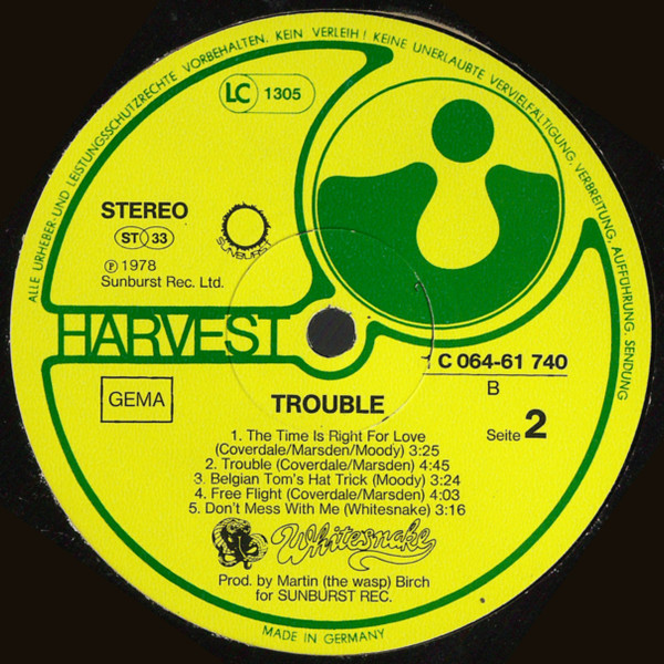 Whitesnake - Trouble | Harvest (1C 064-61 740) Whitesnake - Trouble | Harvest (1C 064-61 740)