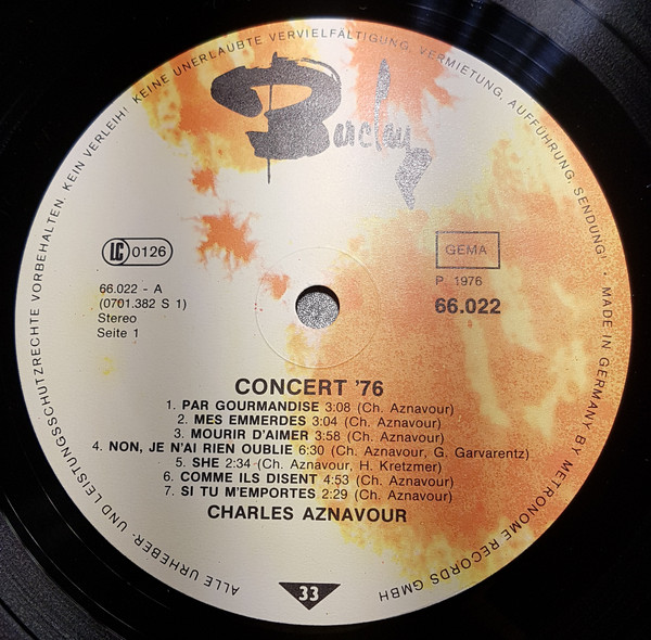 Charles Aznavour - Concert `76 | Barclay (66.022) - 3