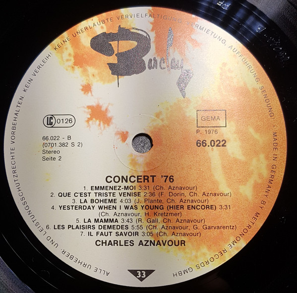 Charles Aznavour - Concert `76 | Barclay (66.022) - 4