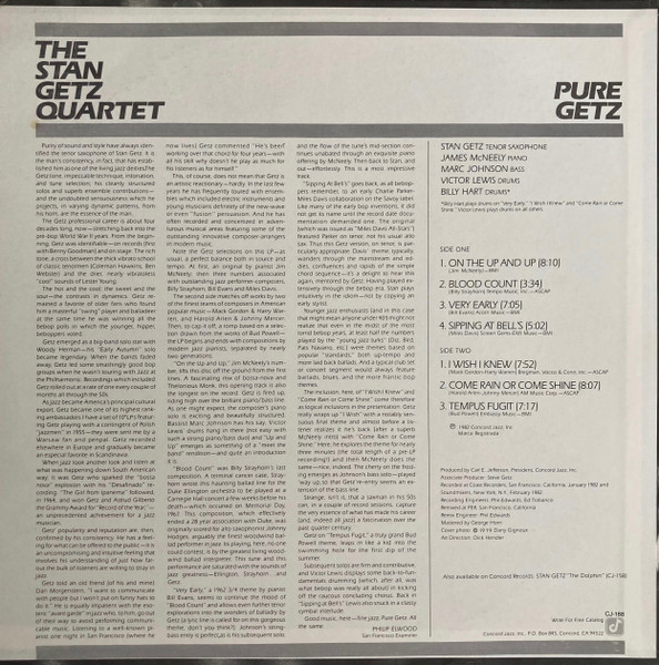 Stan Getz Quartet - Pure Getz | Concord Records (CJ-188) - 2 Stan Getz Quartet - Pure Getz | Concord Records (CJ-188) - 2