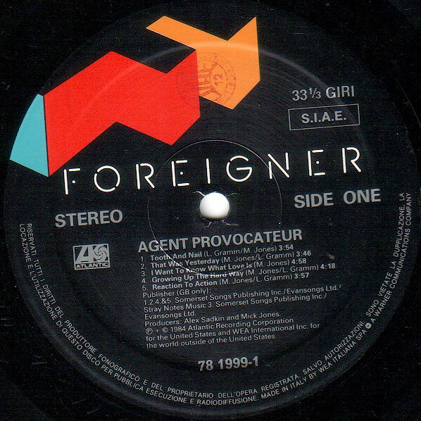 Foreigner - Agent Provocateur | Atlantic (78 1999-1) - 2 Foreigner - Agent Provocateur | Atlantic (78 1999-1) - 2