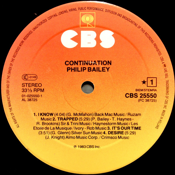 Philip Bailey - Continuation | CBS (CBS 25550) - 3 Philip Bailey - Continuation | CBS (CBS 25550) - 3
