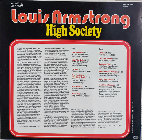 Louis Armstrong - High Society | Intercord (INT 125.400) - 2