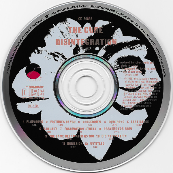 The Cure - Disintegration [CD] | Elektra (CD 60855) - 3