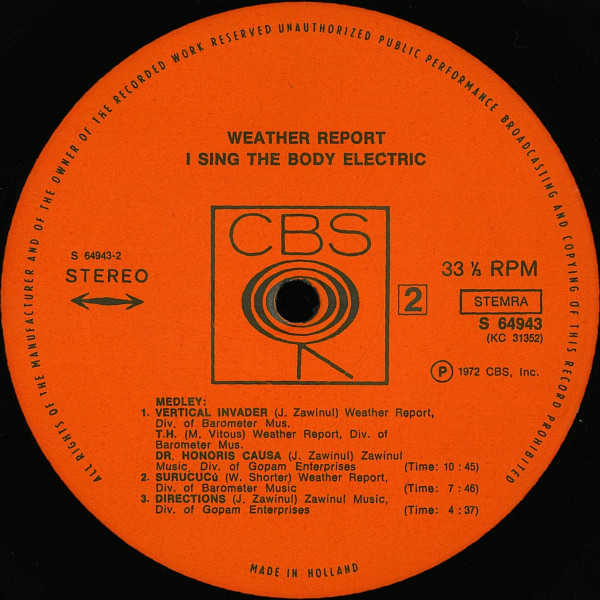 Weather Report - I Sing The Body Electric | CBS (S 64943) - 4