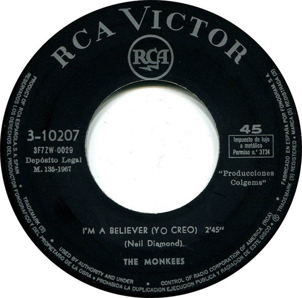 The Monkees - I'm A Believer / Steppin' Stone | RCA Victor (3-10207) - 2 The Monkees - I'm A Believer / Steppin' Stone | RCA Victor (3-10207) - 2