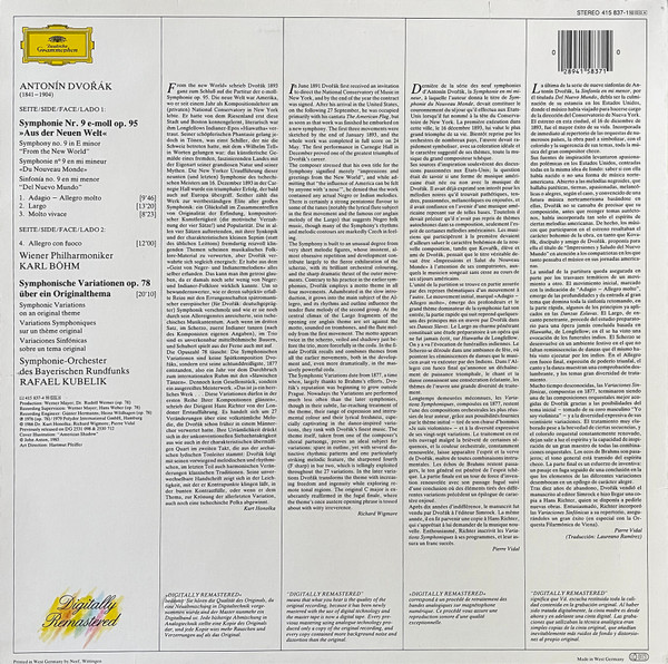 Antonín Dvořák - Karl Böhm - Wiener Philharmoniker - Rafael Kubelik - Symphonie-Orchester Des Bayerischen Rundfunks - Symphonie Nr. 9 »Aus Der Neuen Welt« / Symphonische Variationen | Deutsche Grammophon (415 837-1) - 2 Antonín Dvořák - Karl Böhm - Wiener Philharmoniker - Rafael Kubelik - Symphonie-Orchester Des Bayerischen Rundfunks - Symphonie Nr. 9 »Aus Der Neuen Welt« / Symphonische Variationen | Deutsche Grammophon (415 837-1) - 2