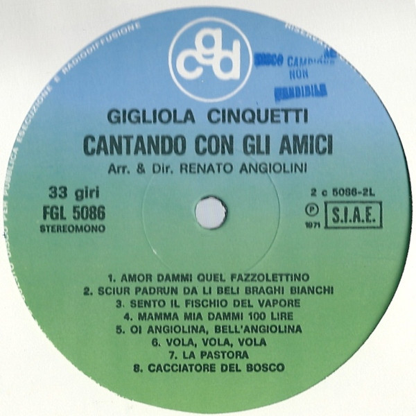 Gigliola Cinquetti - Cantando Con Gli Amici | CGD (FGL 5086) - 4 Gigliola Cinquetti - Cantando Con Gli Amici | CGD (FGL 5086) - 4