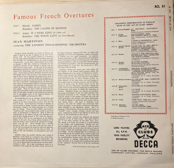London Philharmonic Orchestra , Jean Martinon - Famous French Overtures | Ace Of Clubs (ACL 81) - 2