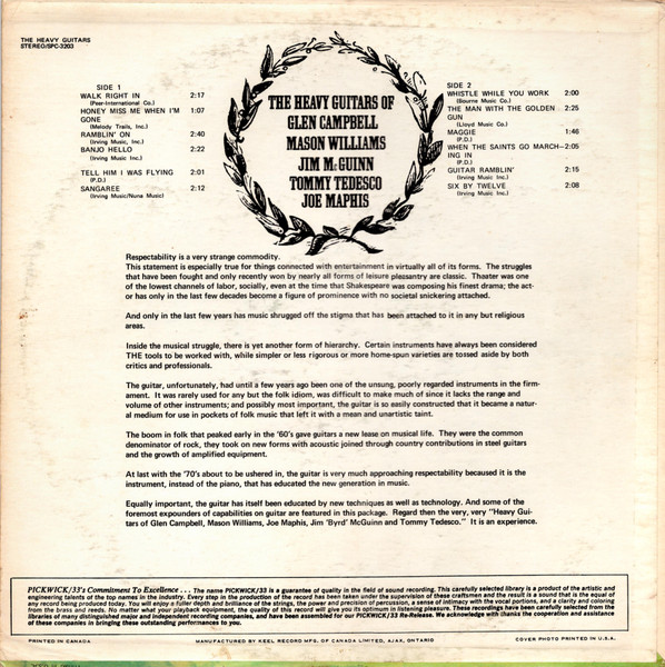 Glen Campbell , Mason Williams , Jim McGuinn , Tommy Tedesco , Joe Maphis - The Heavy Guitars of Glen Campbell, Mason Williams, Jim McGuinn, Tommy Tedesco, Joe Maphis | Pickwick/33 Records (SPC-3203) - 2 Glen Campbell , Mason Williams , Jim McGuinn , Tommy Tedesco , Joe Maphis - The Heavy Guitars of Glen Campbell, Mason Williams, Jim McGuinn, Tommy Tedesco, Joe Maphis | Pickwick/33 Records (SPC-3203) - 2