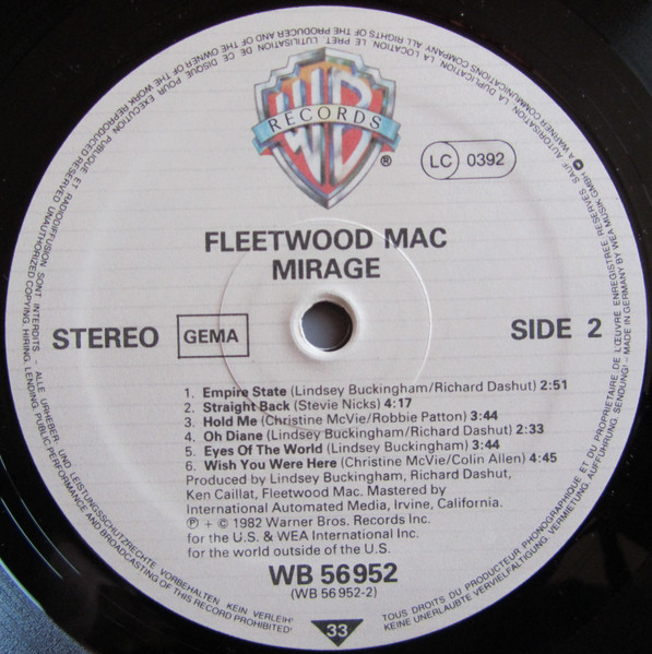 Fleetwood Mac - Mirage | Warner Bros. Records (WB 56952) - 4 Fleetwood Mac - Mirage | Warner Bros. Records (WB 56952) - 4