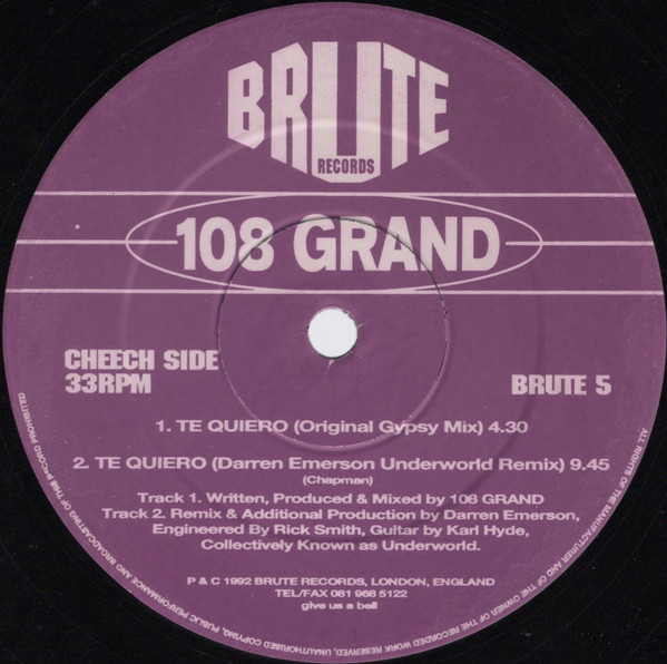 108 Grand - Te Quiero | Brute Records (BRUTE 5) - main 108 Grand - Te Quiero | Brute Records (BRUTE 5) - main