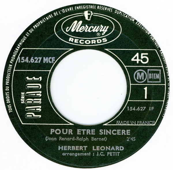 Herbert Léonard - Pour Être Sincère | Mercury (154 627 MCF) - 3