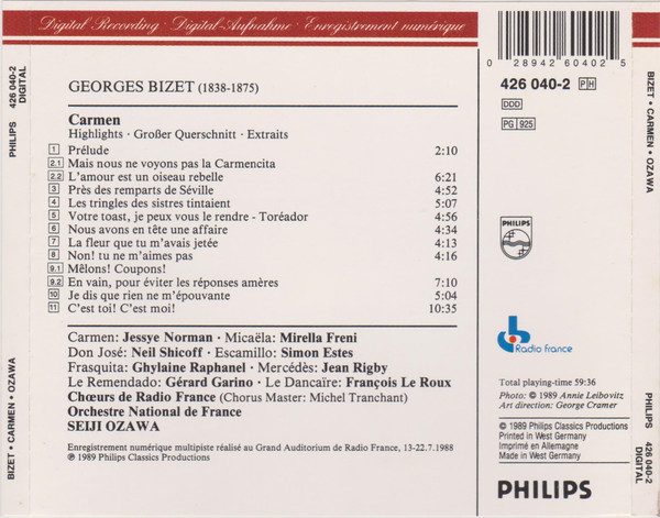 Georges Bizet - Jessye Norman , Orchestre National De France - Seiji Ozawa - Carmen - Highlights | Philips (426 040-2) - 3 Georges Bizet - Jessye Norman , Orchestre National De France - Seiji Ozawa - Carmen - Highlights | Philips (426 040-2) - 3