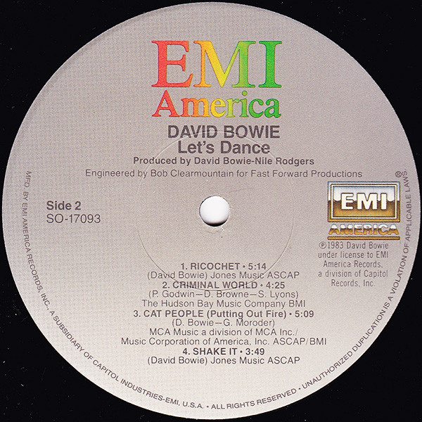 David Bowie - Let's Dance | EMI America (SO-17093) - 4 David Bowie - Let's Dance | EMI America (SO-17093) - 4
