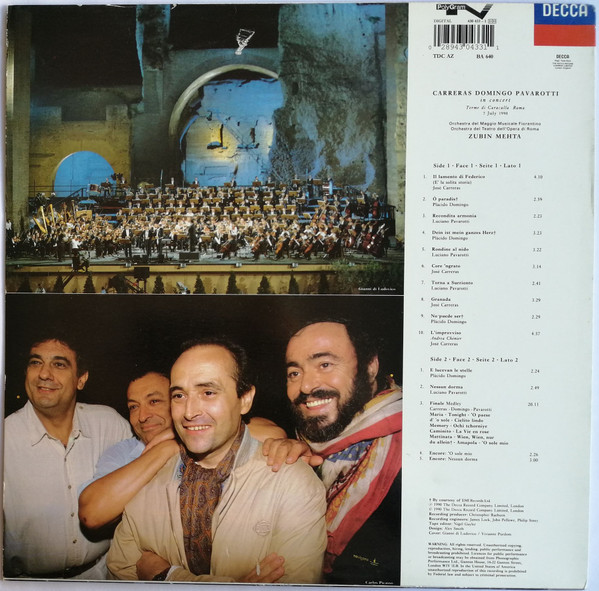 José Carreras , Placido Domingo , Luciano Pavarotti , Zubin Mehta - In Concert | Decca (430 433-1) - 2 José Carreras , Placido Domingo , Luciano Pavarotti , Zubin Mehta - In Concert | Decca (430 433-1) - 2
