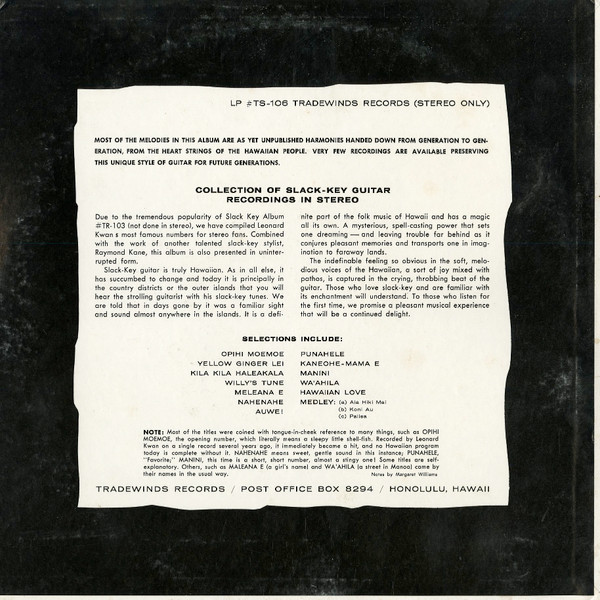 Leonard Kwan & Raymond Kane - Slack Key Guitar | Tradewinds Records (TS-106) - 2 Leonard Kwan & Raymond Kane - Slack Key Guitar | Tradewinds Records (TS-106) - 2