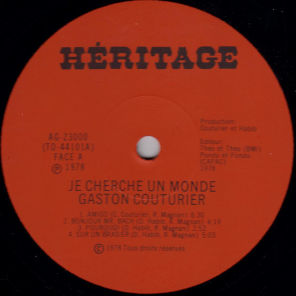 Gaston Couturier - Je Cherche Un Monde | Héritage (AG-23000) - 3