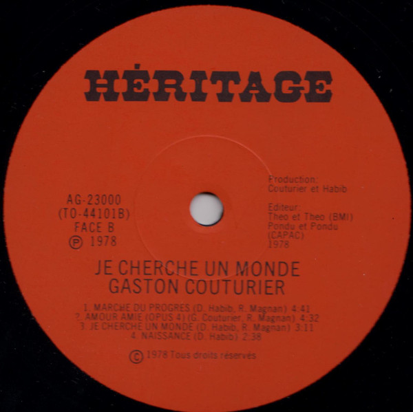 Gaston Couturier - Je Cherche Un Monde | Héritage (AG-23000) - 4