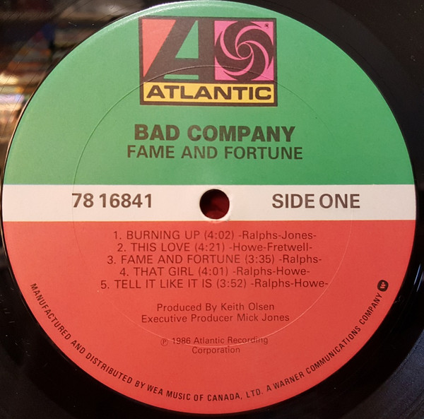 Bad Company - Fame And Fortune | Atlantic (78 16841) - 3