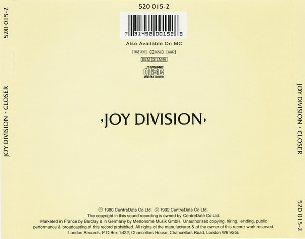 Joy Division - Closer | London Records (520 015-2) - 2