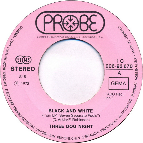 Three Dog Night - Black & White | Probe (1 C 006-93 670) - 3