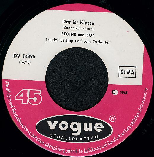 Regine Und Boy Berger - Hey Boy, Hey Girl / Das Ist Klasse | Vogue Schallplatten (DV 14396) - 3 Regine Und Boy Berger - Hey Boy, Hey Girl / Das Ist Klasse | Vogue Schallplatten (DV 14396) - 3