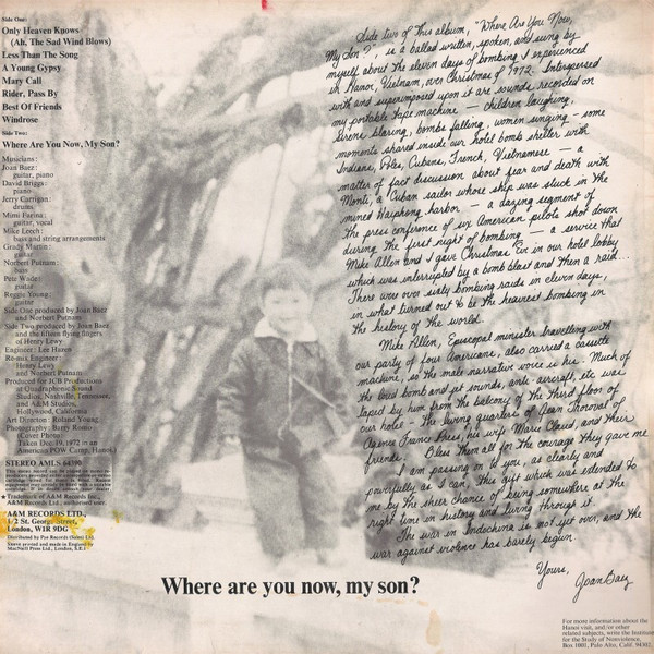Joan Baez - Where Are You Now, My Son? | A&M Records (AMLS 64390) - 2