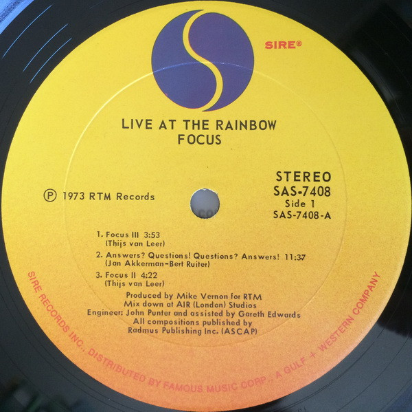 Focus - Live At The Rainbow | Sire (SAS-7408) - 3