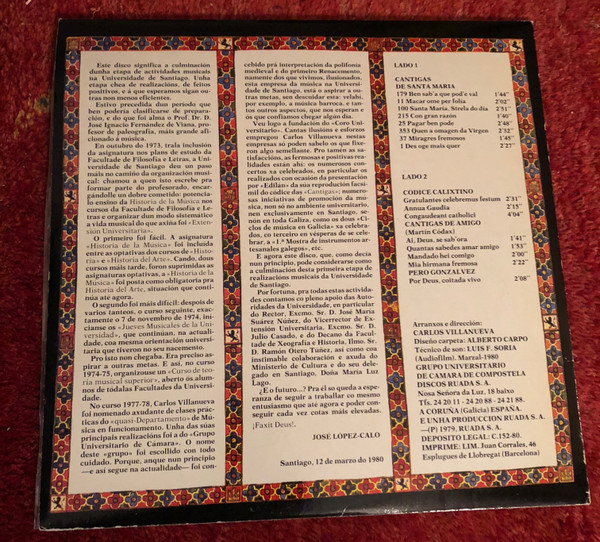Grupo Universitario De Camara De Compostela - Cantigas De Santa Maria, Códice Calixtino E Martín Códax | Ruada (R-106-D) - 2