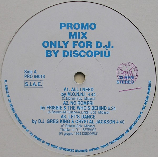 Various - Promo Mix Only For D.J. By Discopiu' | Disco Più SRL (PRO 94013) - 2 Various - Promo Mix Only For D.J. By Discopiu' | Disco Più SRL (PRO 94013) - 2