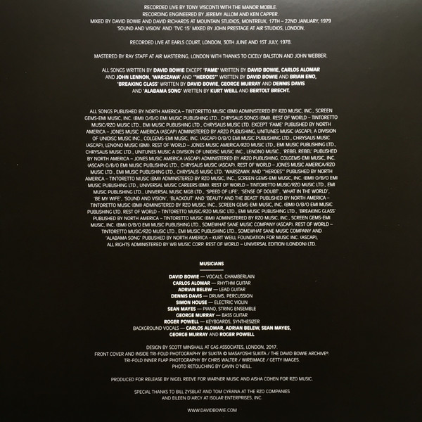 David Bowie - Welcome To The Blackout (Live London '78) 3LP | Parlophone (DBRSD 7782) - 3