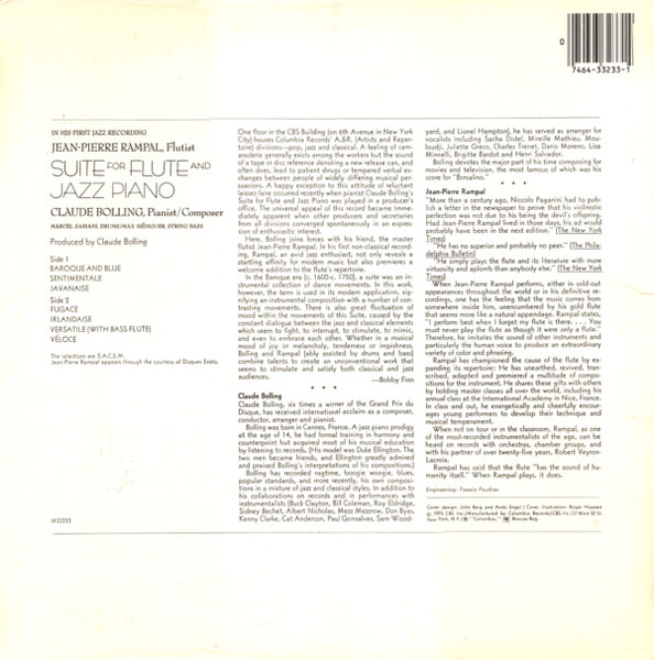 Jean-Pierre Rampal / Claude Bolling - Suite For Flute And Jazz Piano | CBS Masterworks (M 33233) - 2