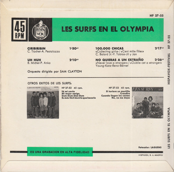 Les Surfs - Les Surfs En El Olympia | Disques Festival (HF 37-55) - 2
