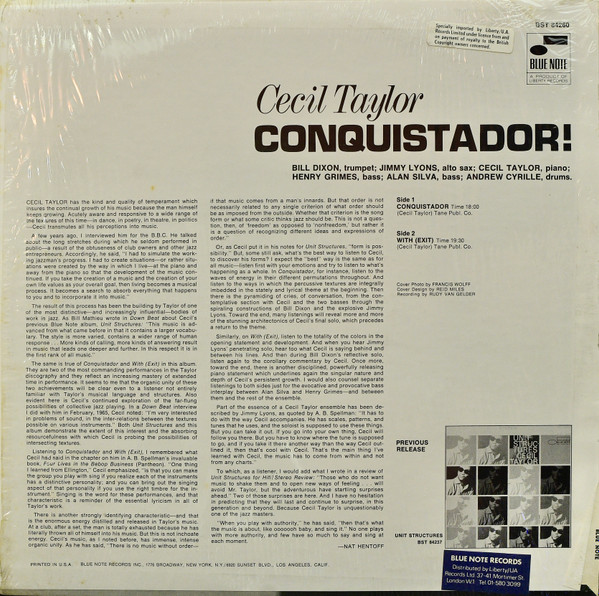 Cecil Taylor - Conquistador! | Blue Note (BST 84260) - 2