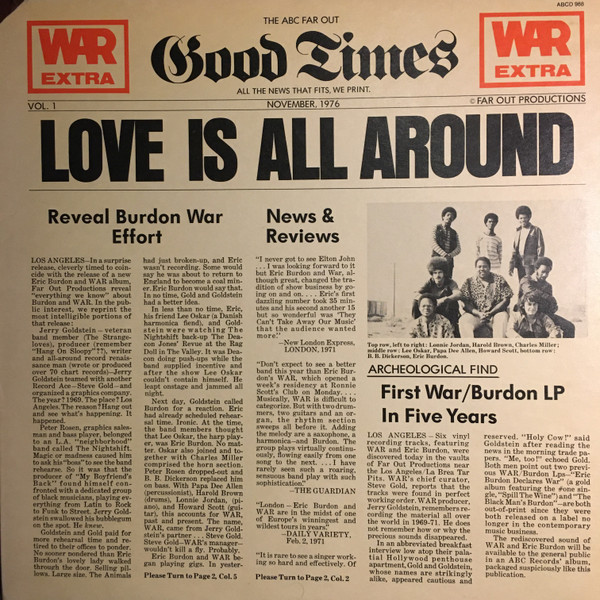 Eric Burdon & War - Love Is All Around | ABC Records (AB-988) Eric Burdon & War - Love Is All Around | ABC Records (AB-988)