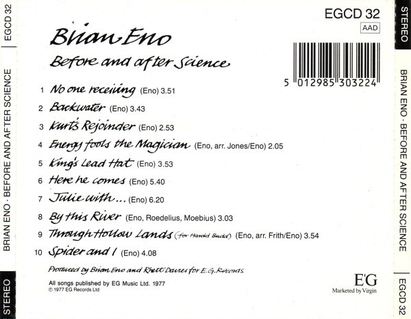 Brian Eno - Before And After Science | EG (EGCD 32) - 2 Brian Eno - Before And After Science | EG (EGCD 32) - 2