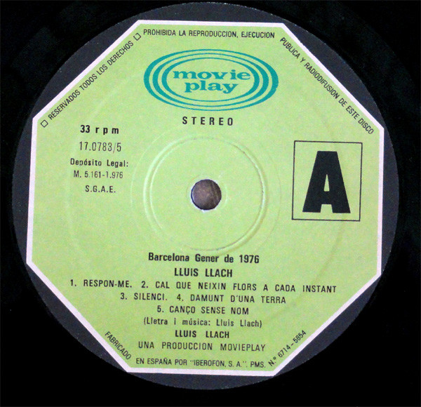 Lluis Llach - Barcelona Gener De 1976 | Movieplay (S 32783) - 3