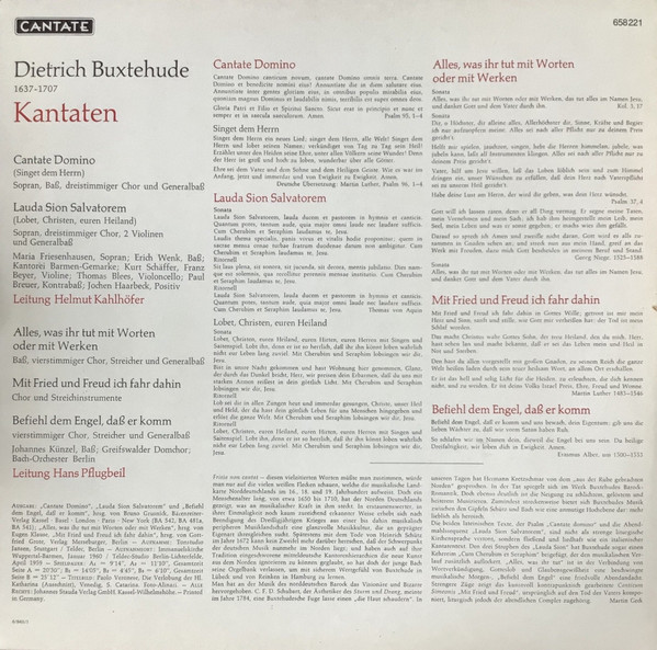 Dieterich Buxtehude - Kantorei Barmen-Gemarke , Helmut Kahlhöfer / Greifswalder Domchor , Bach-Orchester Berlin , Hans Pflugbeil - Kantaten | Cantate (658 221) - 2