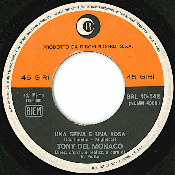 Tony Del Monaco - Una Spina E Una Rosa | Ricordi (SRL 10542) - 3