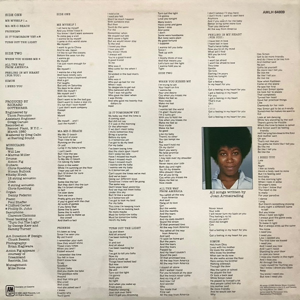 Joan Armatrading - Me Myself I | A&M Records (AMLH 64809) - 2