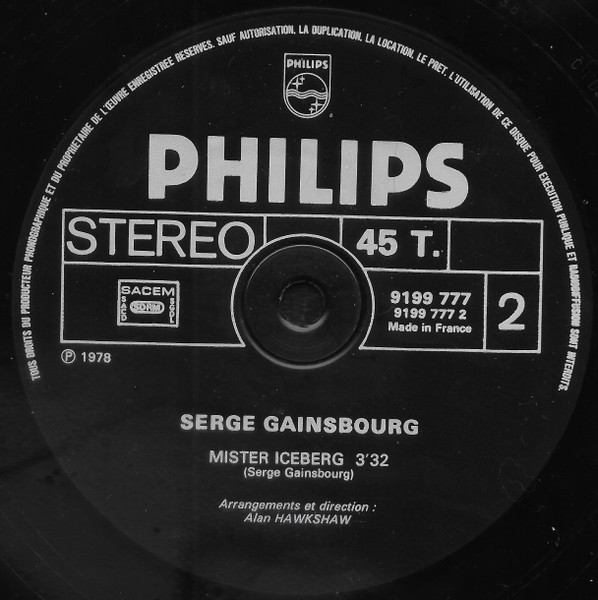 Serge Gainsbourg - Sea Sex And Sun  / Mister Iceberg | Philips (9199 777) - 4
