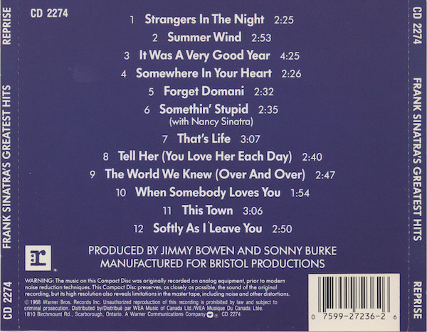 Frank Sinatra - Frank Sinatra's Greatest Hits | Reprise Records (CD 2274) - 2