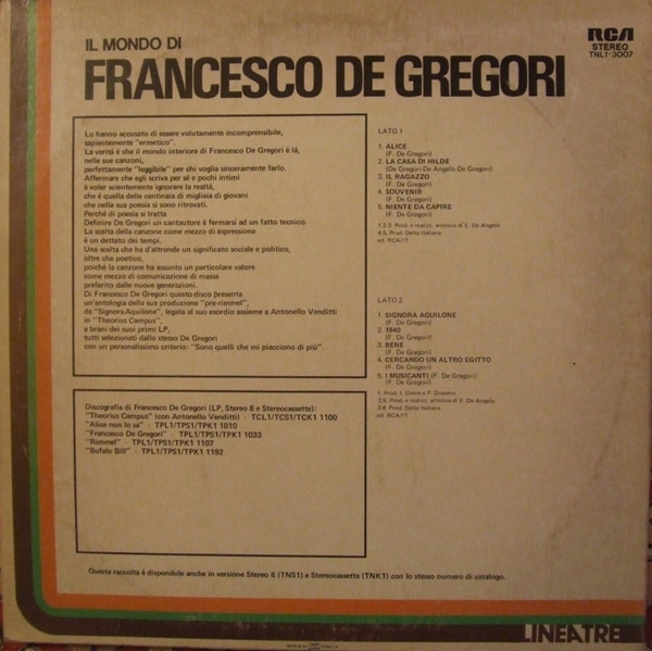 Francesco De Gregori - Il Mondo Di Francesco De Gregori | RCA (TNL1 3007) - 2 Francesco De Gregori - Il Mondo Di Francesco De Gregori | RCA (TNL1 3007) - 2