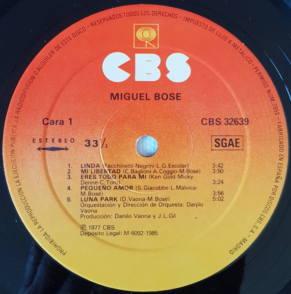 Miguel Bosé - Linda | CBS (CBS 32639) - 4 Miguel Bosé - Linda | CBS (CBS 32639) - 4