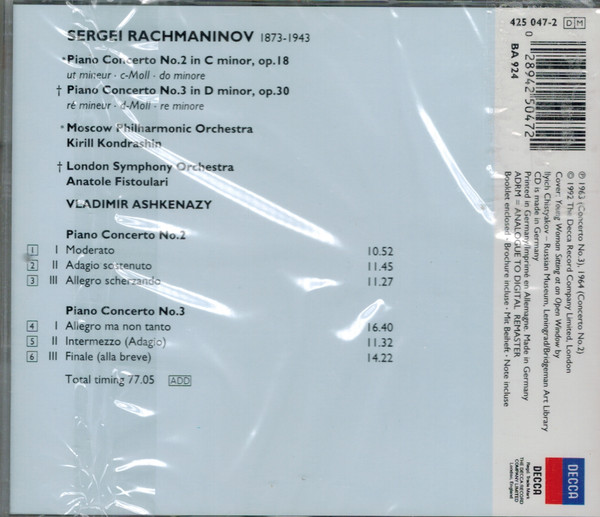 Sergei Vasilyevich Rachmaninoff - Vladimir Ashkenazy , Kiril Kondrashin , Anatole Fistoulari - Rachmaninov: Piano Concertos 2 & 3 | Decca (425 047-2) - 2 Sergei Vasilyevich Rachmaninoff - Vladimir Ashkenazy , Kiril Kondrashin , Anatole Fistoulari - Rachmaninov: Piano Concertos 2 & 3 | Decca (425 047-2) - 2
