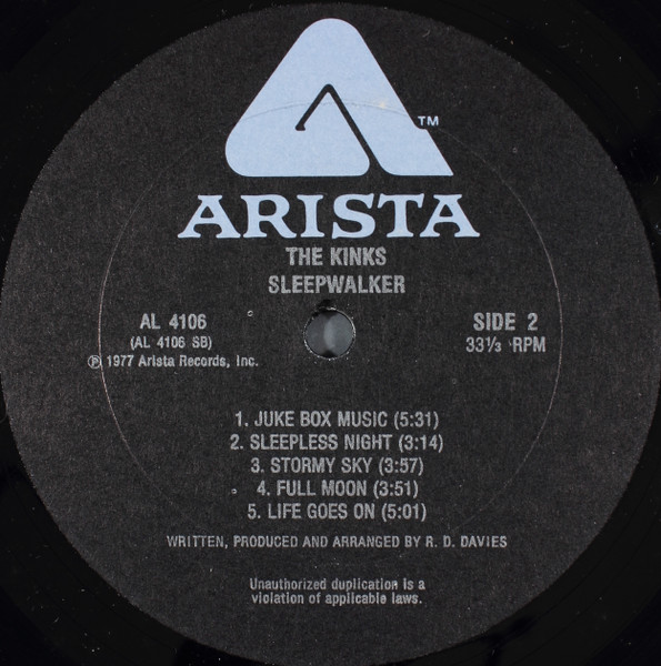 The Kinks - Sleepwalker | Arista (AL 4106) - 4 The Kinks - Sleepwalker | Arista (AL 4106) - 4